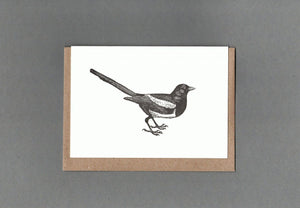 Magpie. Letterpress Greeting Card, Eco Friendly: With cello