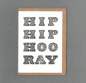 Hip Hip B&W. Letterpress Greeting Card, Eco friendly: With cello