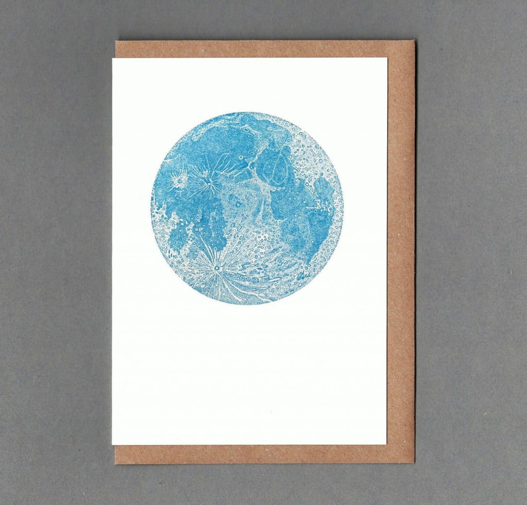 Moon Blue Letterpress Greeting Card