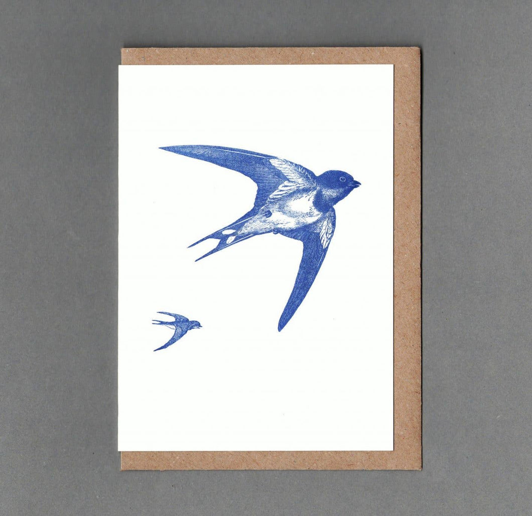 Swallow. Letterpress Greeting Card, Eco Friendly