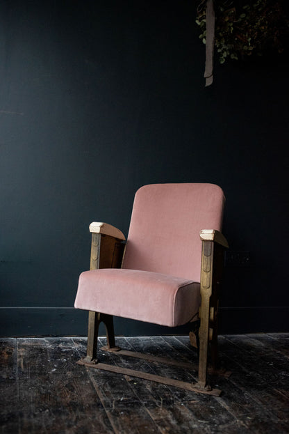 Fully re-furbished Pink Velvet Cast Iron Cinema/Theatre Chair