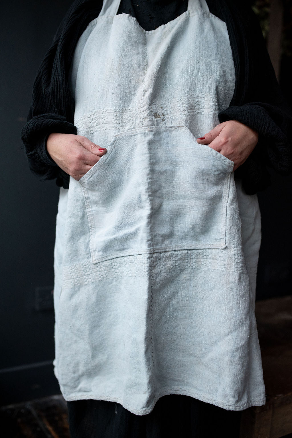 Pale Blue Cross Backed Vintage Linen Apron