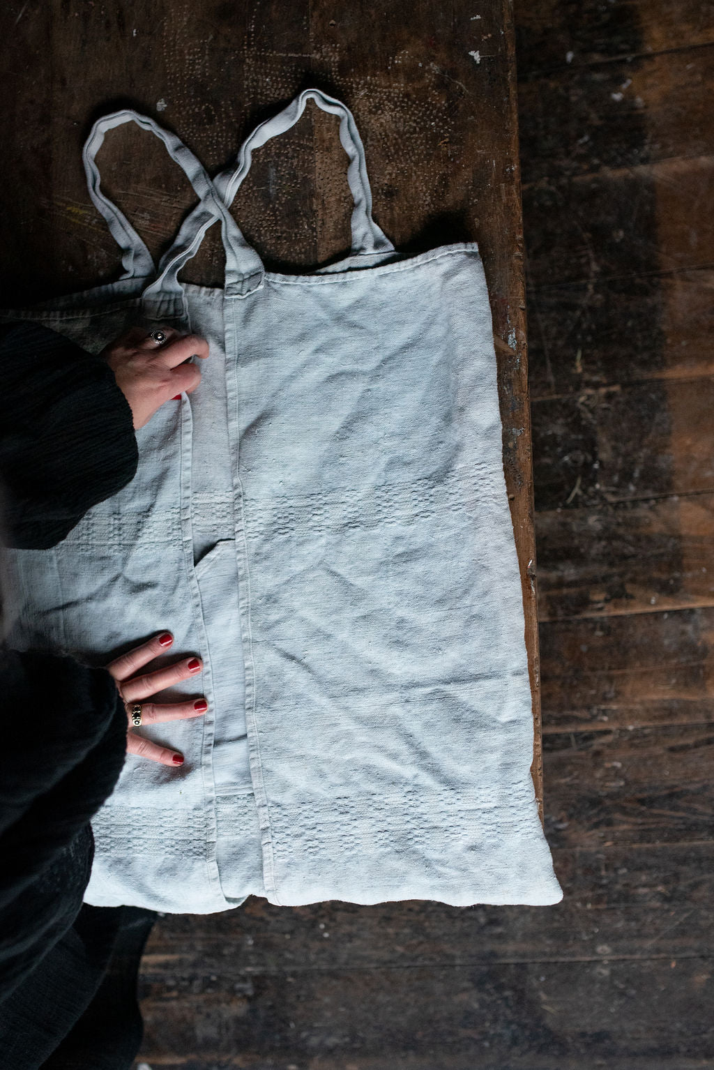 Pale Blue Cross Backed Vintage Linen Apron