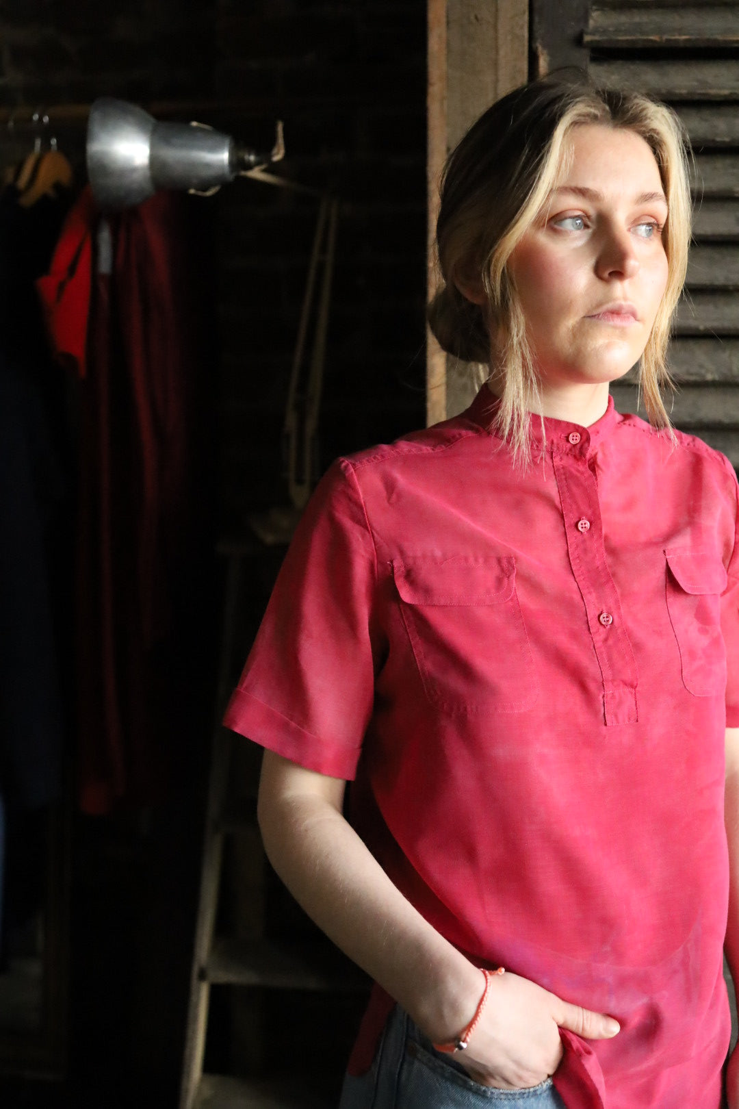 Pink Mandarin Collar Blouse