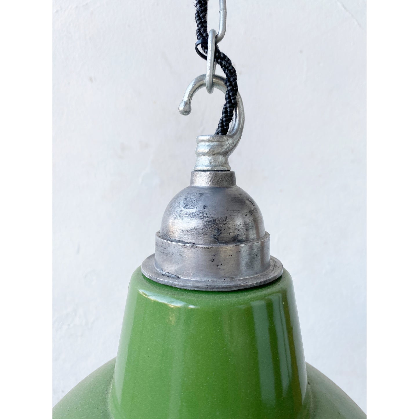 Pair of Green Enamel Pendant Lights