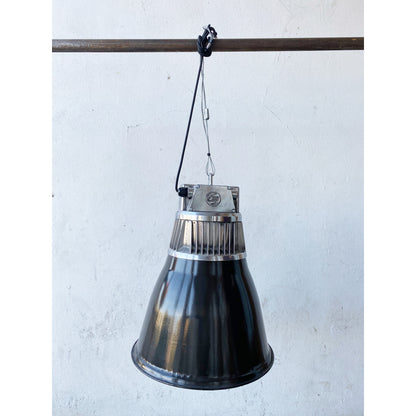 Large Black Enamel & Aluminium Factory Pendant Light