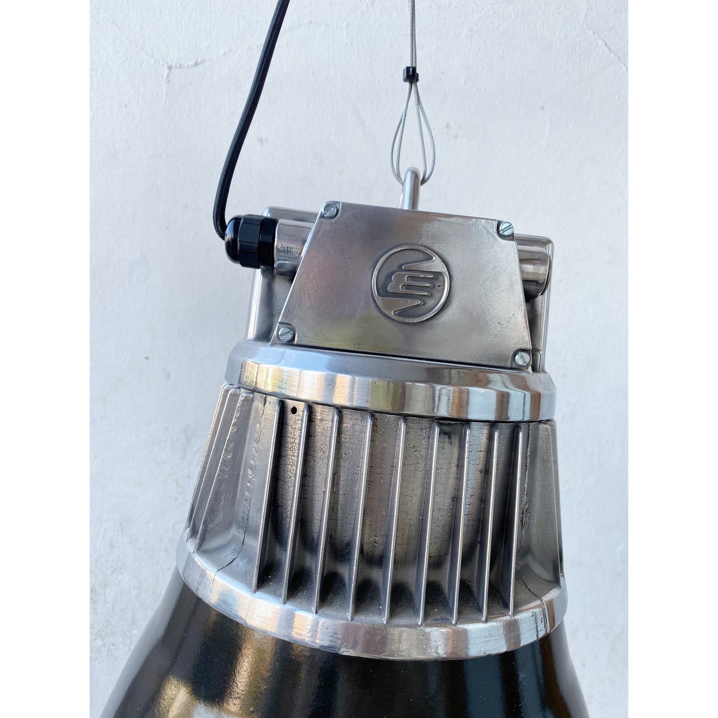 Large Black Enamel & Aluminium Factory Pendant Light