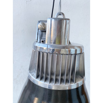 Large Black Enamel & Aluminium Factory Pendant Light