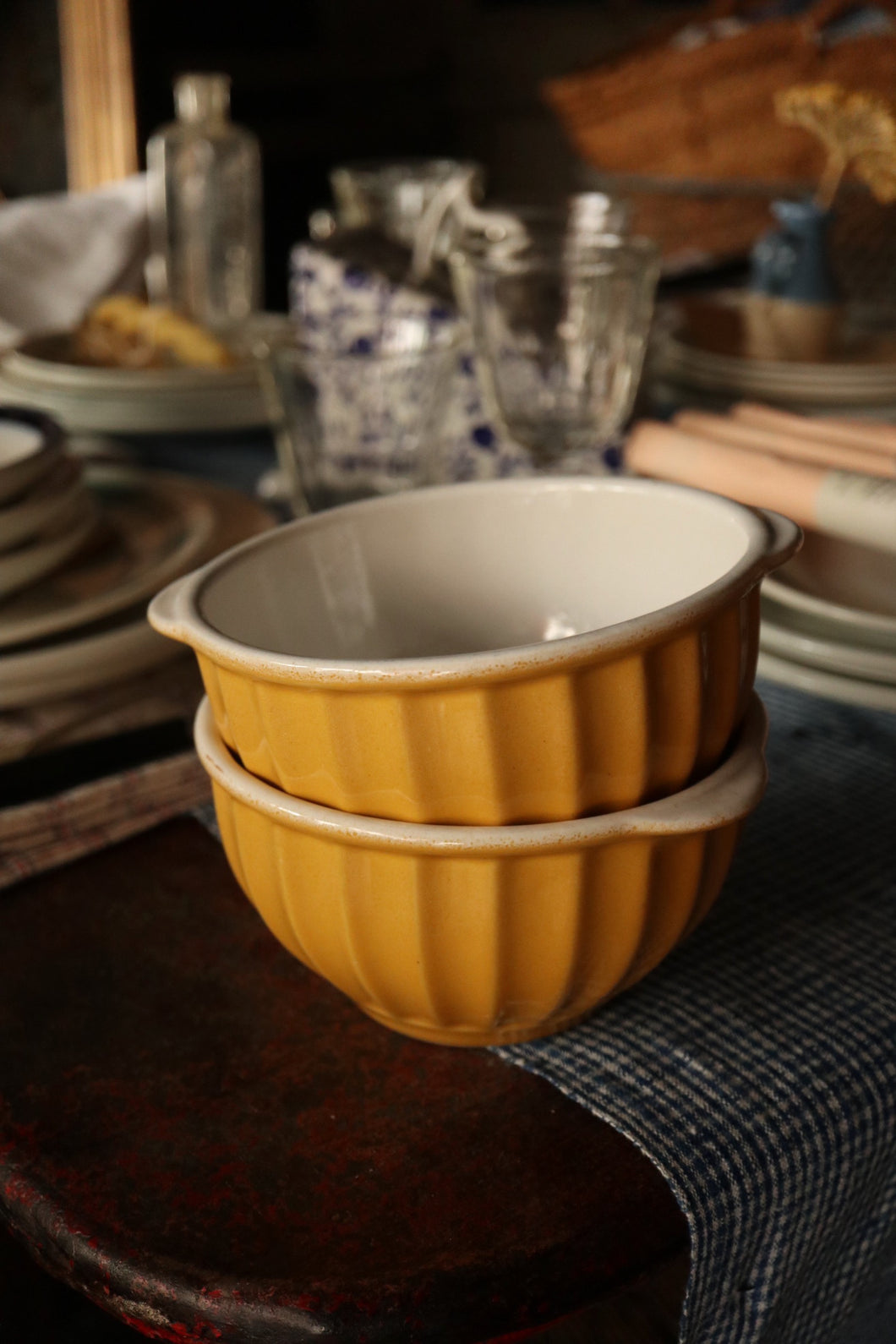 Pair of Mustard French Breakfast Bowls