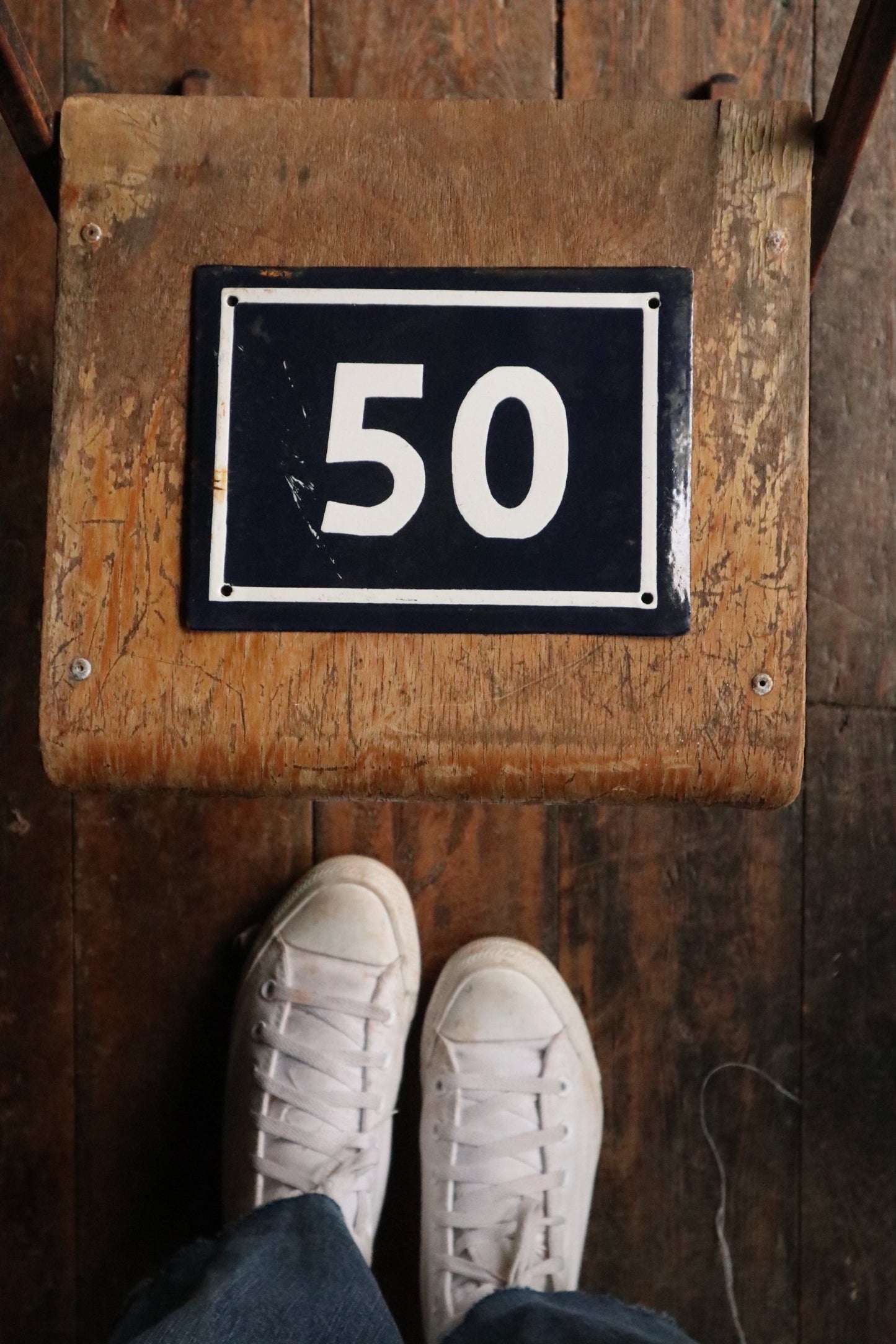 Blue and White Enamel House Number 50