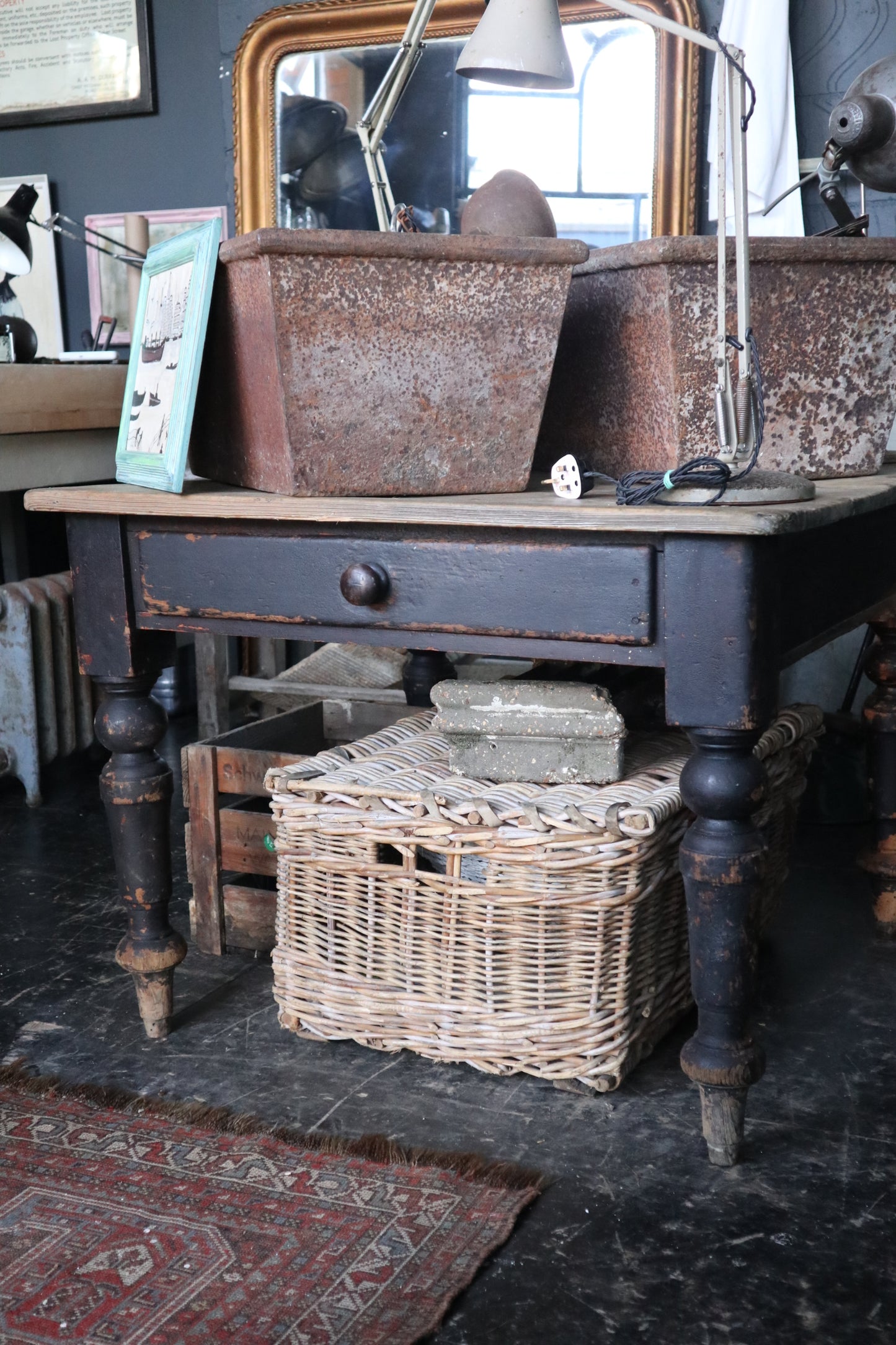 Square Pine Table with Drawer