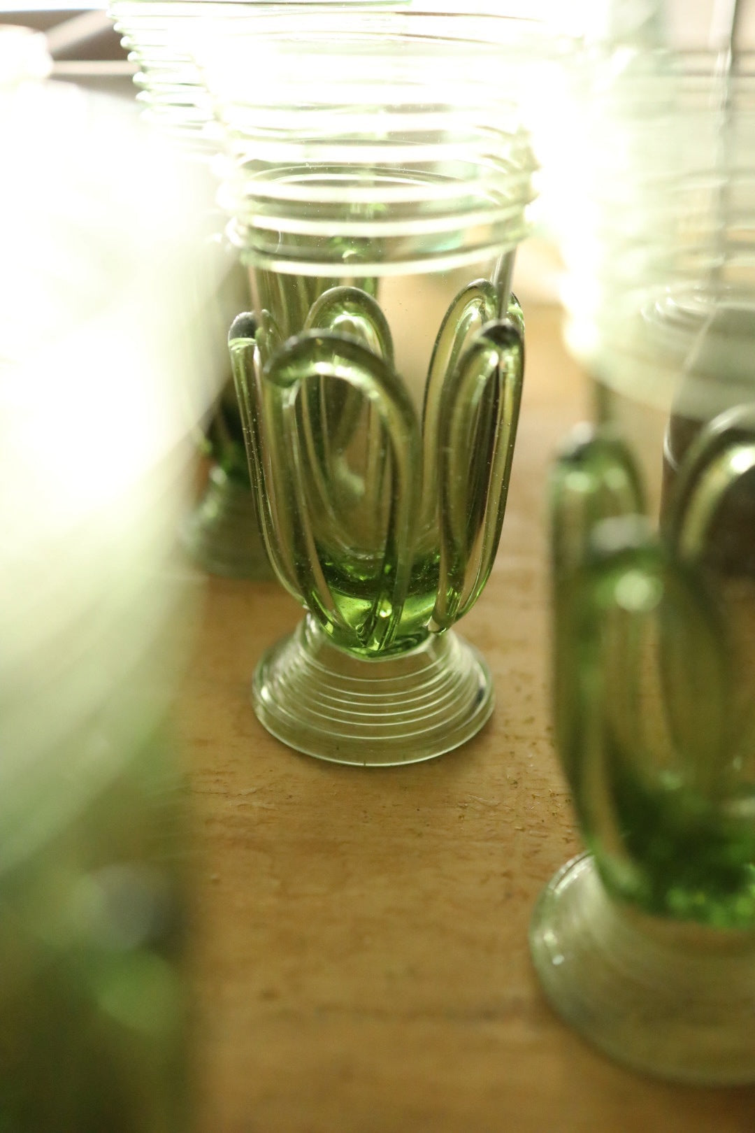 Green Art Nouveau Glasses - Set of 9