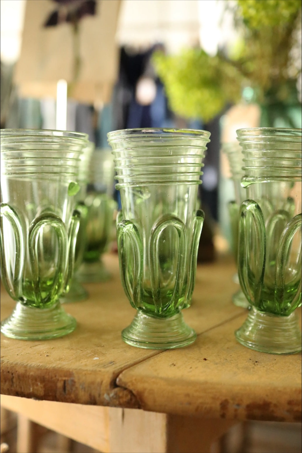 Green Art Nouveau Glasses - Set of 9