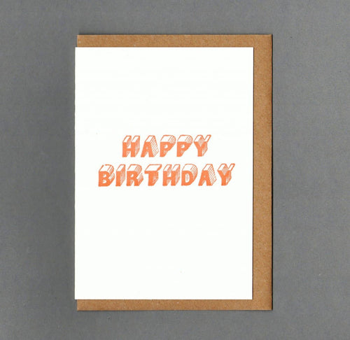Happy Birthday Block Orange Letterpress Greeting Card