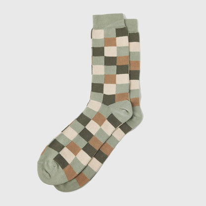 Rove Knitwear Organic Cotton Socks - Squares Green